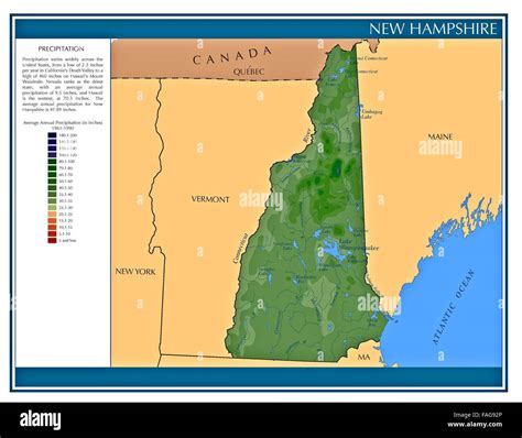 New Hampshire United States Water Precipitation Statistics Map By State