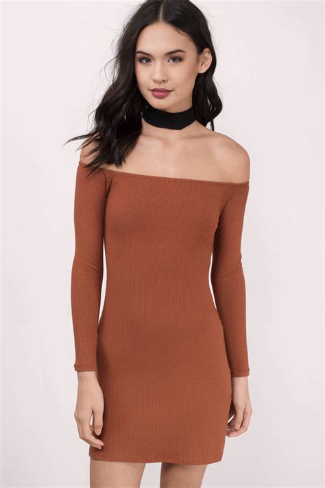 cute rust bodycon dress off shoulder dress bodycon dress 13 tobi us