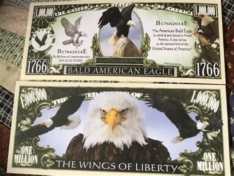 American Bald Eagle Novelty Dollar Bill Comes In A Soft Polly Sleeve 0