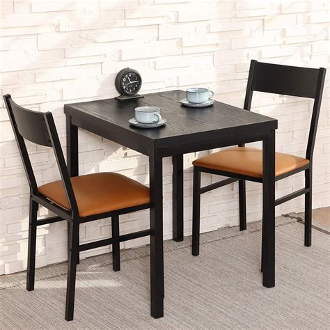 Fitueyes 3 Piece Dining Table Set Of 2 With Cushioned Chairs Black And