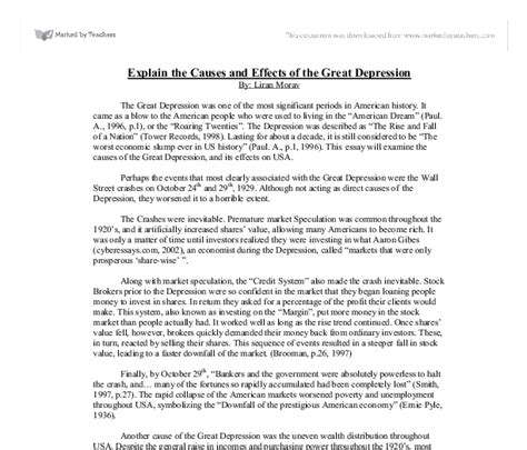 Consumer spending, employment, production, confidence in market, investment, and inflation. Explain the Causes and Effects of the Great Depression. - GCSE History - Marked by Teachers.com