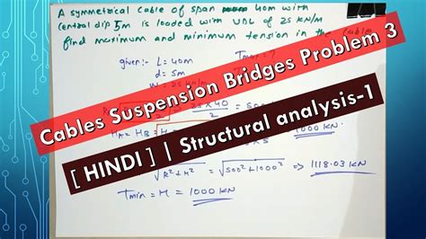 Cables Suspension Bridges Problem 3 HINDI Structural Analysis 1