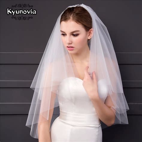 Kyunovia High Quality 2 Tier Bridal Veil white or ivory Elbow Length Veil Short Wedding Veils ...