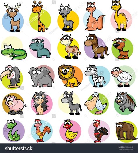 Set Of Cute Cartoon Animals Stock Vector Illustration 162560642