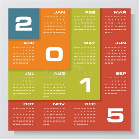 Simple Editable Vector Calendar 2015 Stock Vector Illustration Of