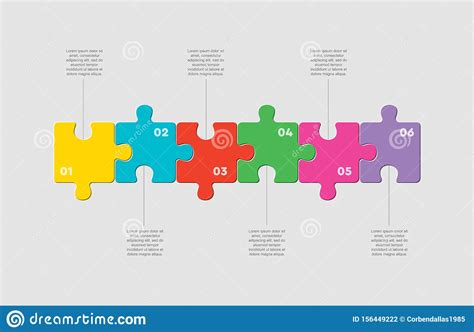 Six Pieces Jigsaw Puzzle Square Line Infographic Stock Vector