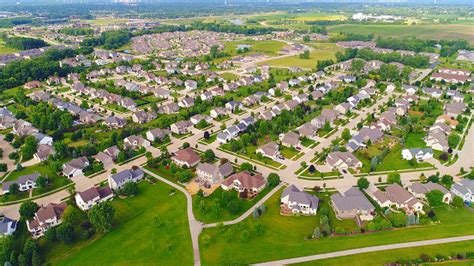 Beautiful Suburban Neighborhoods Nice Homes Aerial View Stock Photo