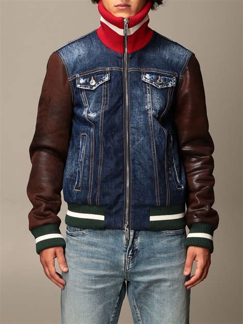 Dsquared2 Denim Jacket With Leather Sleeves Blue Jacket Dsquared2