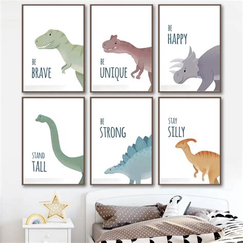 Dinosaur Motivational Quotes Nursery Wall Art Print Canvas Painting