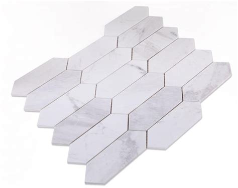 Elongated Hex White Elongated Hexagon Polished Marble Mosaic — Solidshape