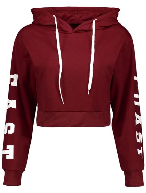 Letter Cropped Hoodie Wine Red Xl Cropped Hoodie Hoodies Fashion