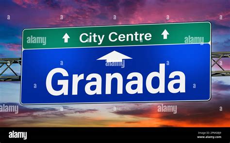 Road Sign Indicating Direction To The City Of Granada Stock Photo Alamy