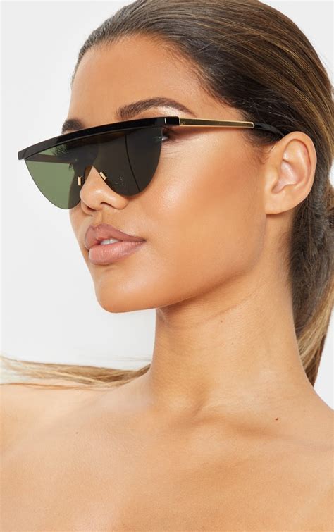 Black Flat Top Frameless Sunglasses Prettylittlething