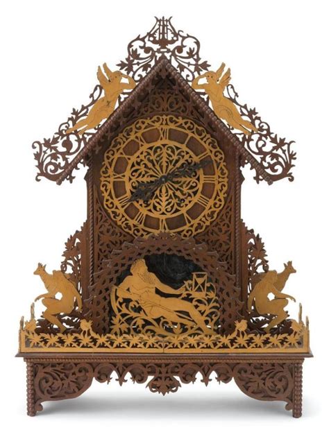 Intricate Scroll Saw Wooden Mantel Clock With Animals And Gr