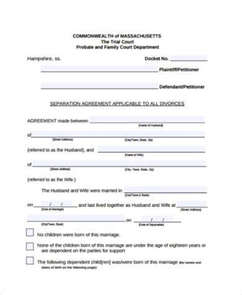 Select your county to get legal and financial help. Massachusetts Divorce Separation Agreement Template | PDF Template