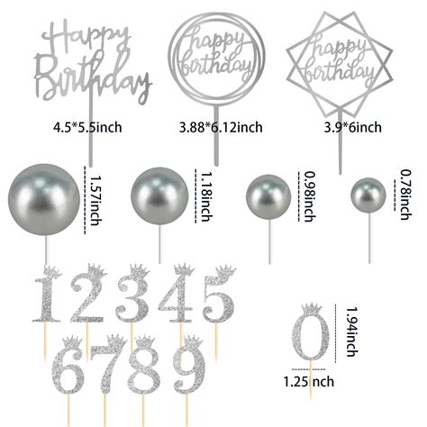 Buy 25 Pcs Silver Ball Cake Topper Set Acrylic Happy Birthday Cake