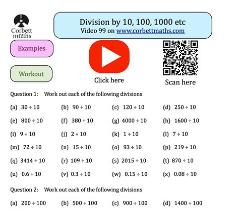 Dividing By 10 100 1000 Textbook Exercise Corbettmaths