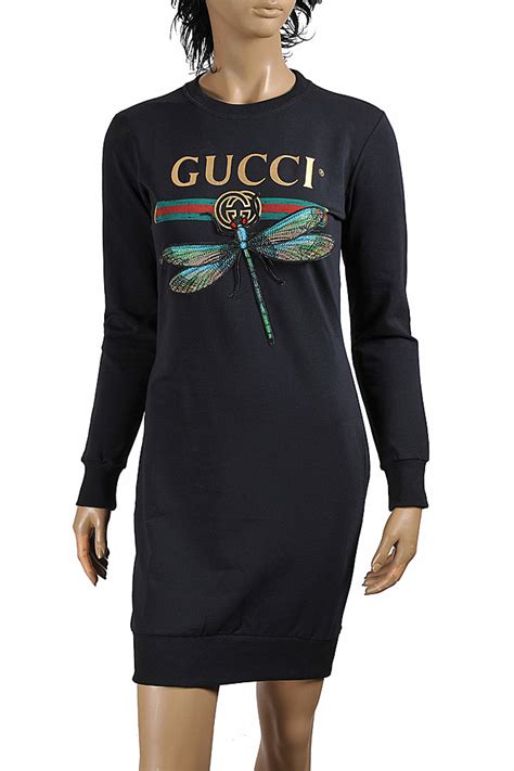 Womens Designer Clothes Gucci Cotton Long Dress With Front Dragonfly