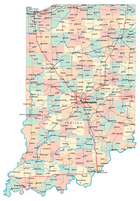 Large Administrative Map Of Indiana State With Roads Highways And