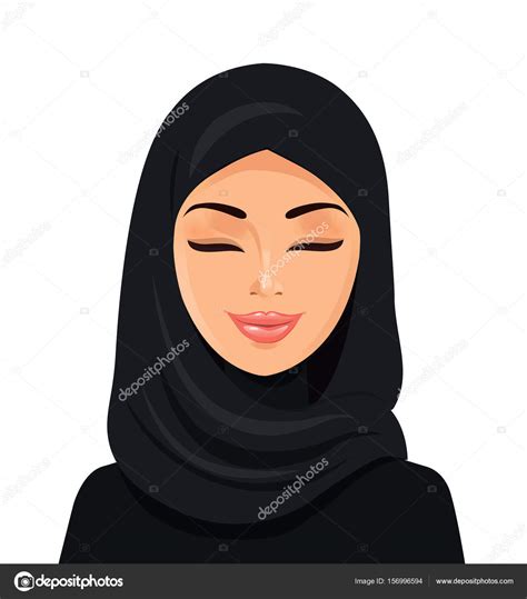 Beautiful Muslim Arab Woman In Hijab Closing Her Eyes Vector Flat Icon