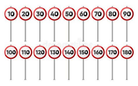 Road Signs Collection Red Round Signs Warning Of The Speed Limit