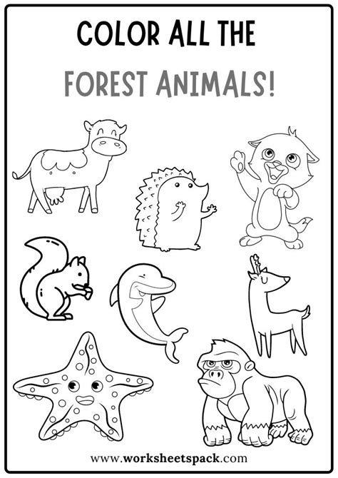 Color All The Forest Animals Worksheet Free Forest Animals Coloring