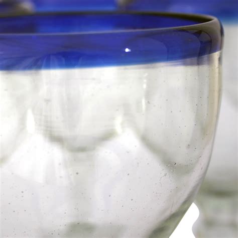 Acapulco Blue Rim Hand Blown Wine Goblet Glass Set Wine Goblets Glass Set Goblet