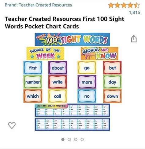 100 Sight Words Pocket Chart Cards Hobbies And Toys Books And Magazines