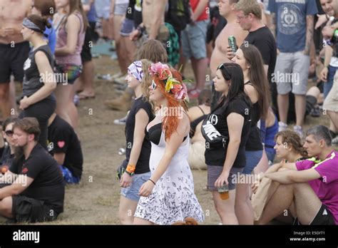 Kuestrin Poland 31st July 2014 Visitors Joins During So Called Woodstock Stop Festival In