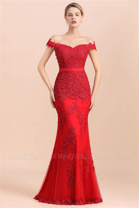 Elegant Mermaid Off The Shoulder Red Lace Appliques Bridesmaid Dresses Bridesmaid Dresses