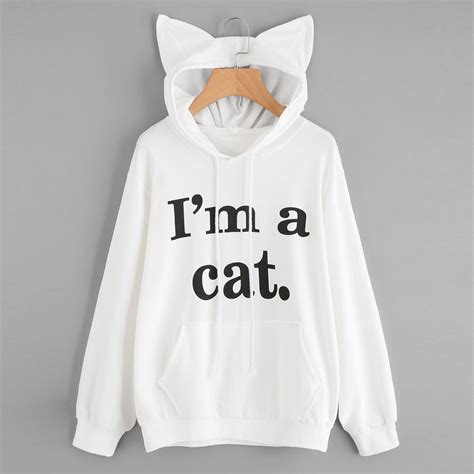 Buy Women Oversized Hoodies Sweatshirts Kawaii Harajuku Womens I Ma A Cat Print