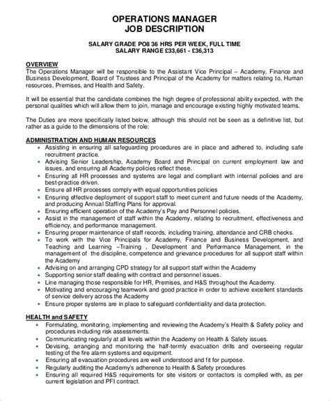 An operations manager, or operations supervisor, oversees a company's organizational processes and adds improvements to it. FREE 9+ Sample Manager Job Description Templates in PDF ...