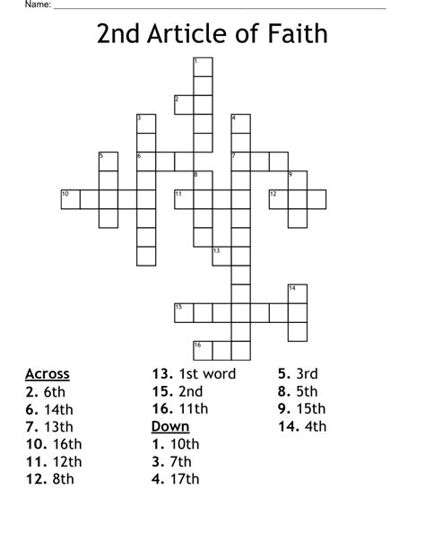 2nd Article Of Faith Crossword Wordmint