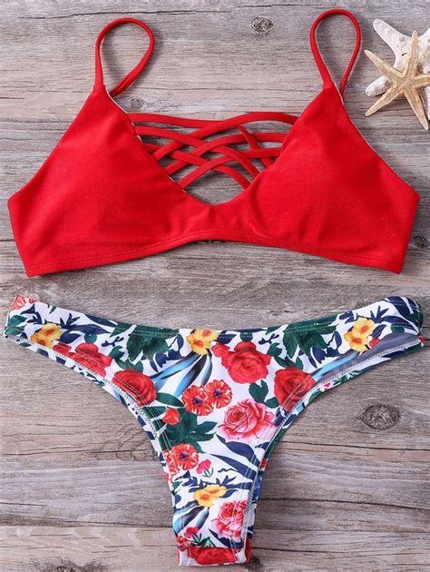 Red Lattice Bikini Top And Floral Bottom Bikinis Bikini Swimsuits My Xxx Hot Girl