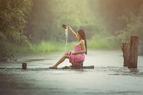 Premium Photo Asian Sexy Women Bathing In The Rain