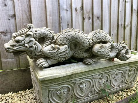 Reconstituted Stone Chinese Dragon Statue Vintage Mythical Garden