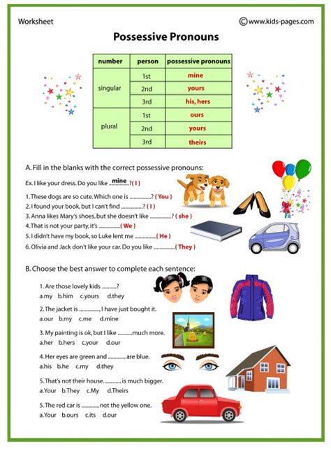 Possessive Pronouns And Adjectives Worksheet