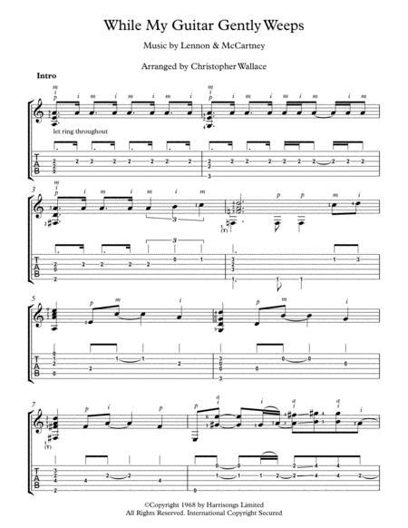 While My Guitar Gently Weeps Arranged For Solo Guitar Sheet Music Pdf