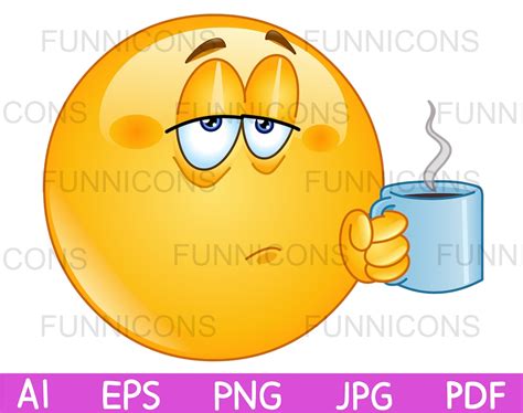 Clipart Cartoon Of A Happy Emoji Emoticon Drinking Coffee Ai Eps Png
