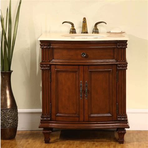 There are a range of sizes, from a single vanity cabinet that takes up less space and is useful in a smaller apartment bathroom or half bath in a home to a larger dual vanity cabinet, which is perfect for a master bath or shared jack. 30.5 Inch Single Sink Bathroom Vanity with Marble Counter ...