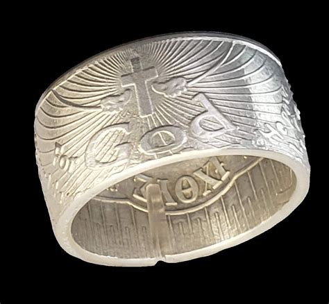John 316 Ixoye Christian Fish Coin Ring Double Sided Hand Made From