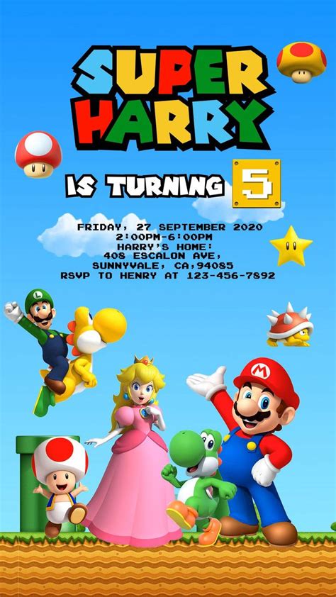 Super Mario Birthday Invitation Super Mario Party Invite Super Mario