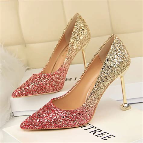 Gold Glitter Shoes Womens Glitter Sexy High Heels For Women Cheap Prices Rose Gold Pumps