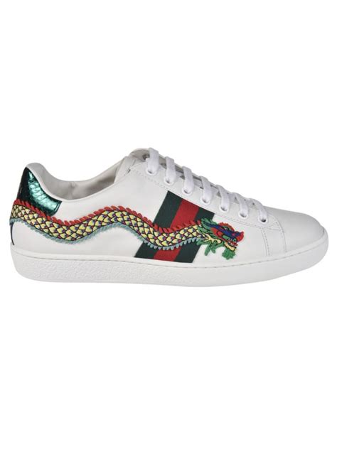 Gucci New Ace Dragon Embellished Leather Trainers White Modesens