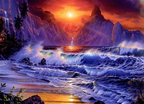 Precioso Amanecer Sunset Wallpaper Waves Wallpaper Night Painting