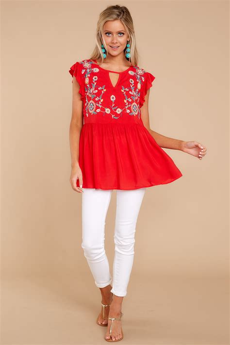 Chic Red Embroidered Top Adorable Red Top Top 4200 Red Dress