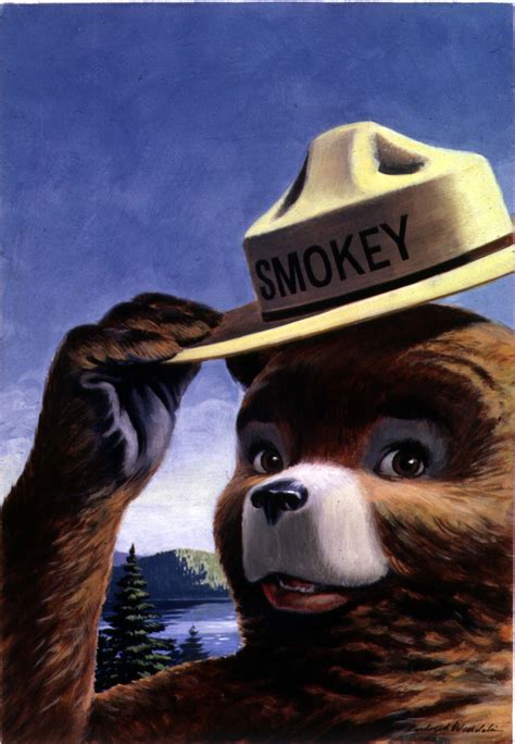 A Painting Of Smokey Bear Smiling And Tipping His Rangers Hat