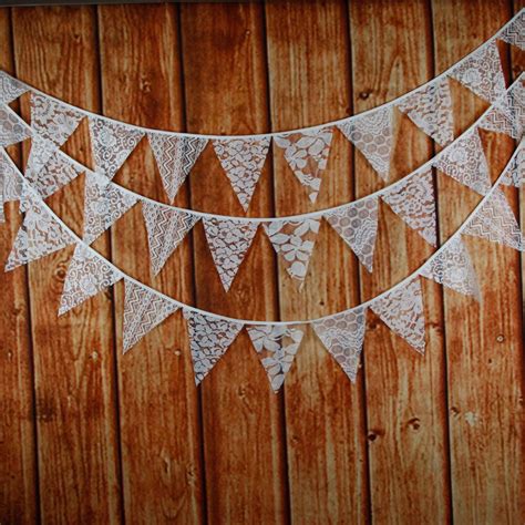 New 12 Flags Cotton Lace Fabric Banners Wedding Decoration Bunting