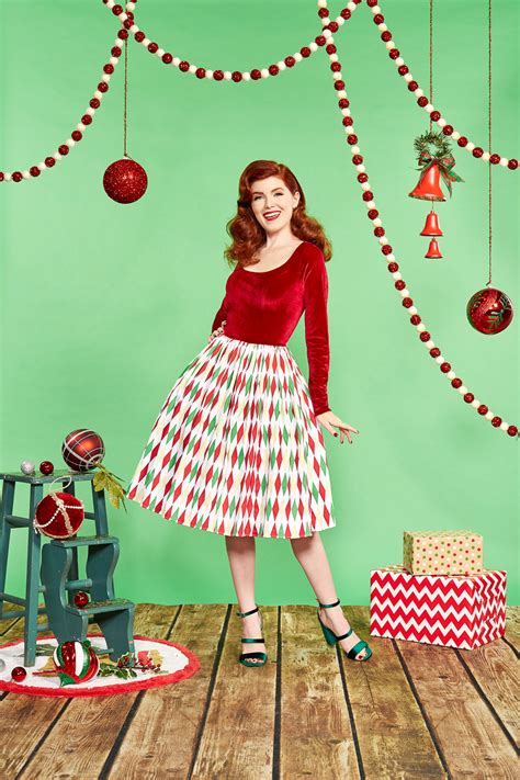 Pinup Couture Genevieve Dress In Holiday Harlequin Print Retro Style
