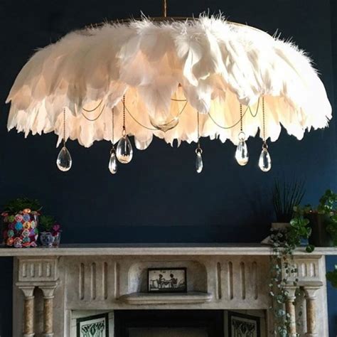 Luxury Modern Stylish White Feather Pendant Light Dome Shape Pendant
